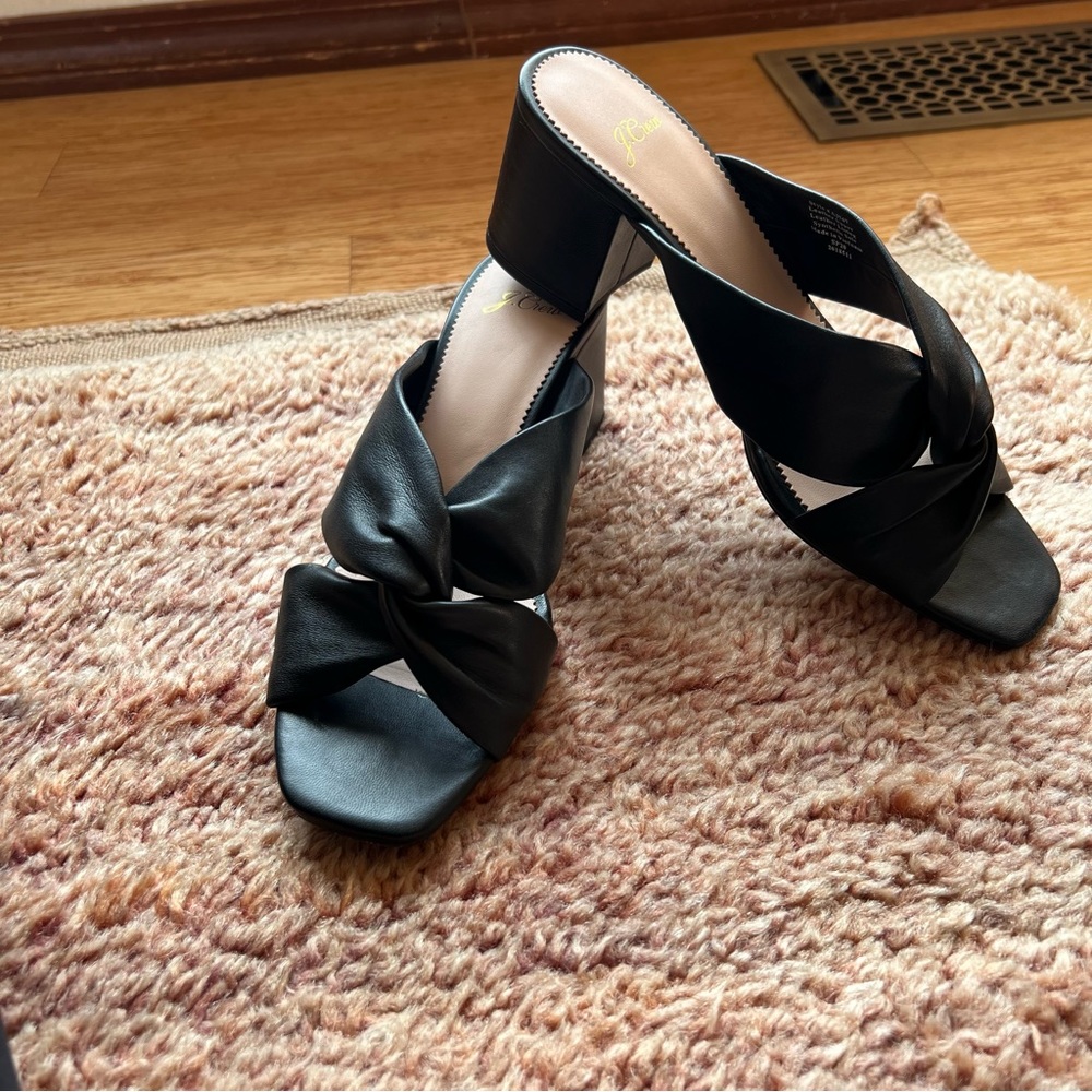 J.Crew Odette Block Heel Twisted-knot Leather Sandal, size 9.5